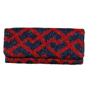 Moyna blue and red fully beaded clutch purse night out formal